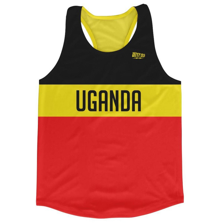 Uganda Country Finish Line Running Tank Top Racerback Track and Cross Country Singlet Jersey Made In USA-Black Yellow Red