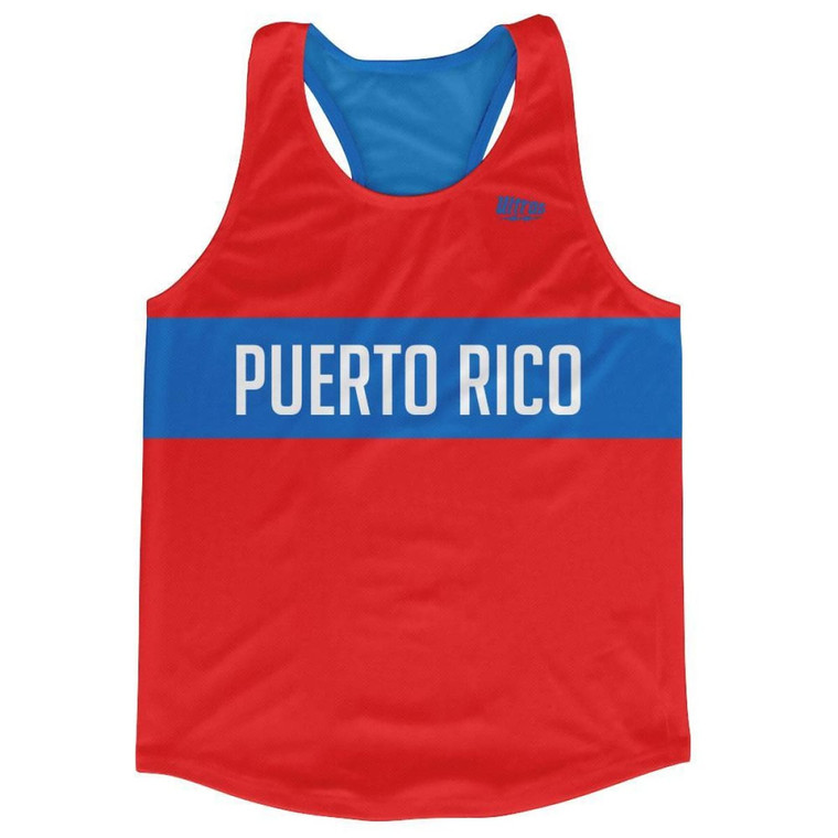 Puerto Rico Country Finish Line Running Tank Top Racerback Track and Cross Country Singlet Jersey Made In USA - Red Blue