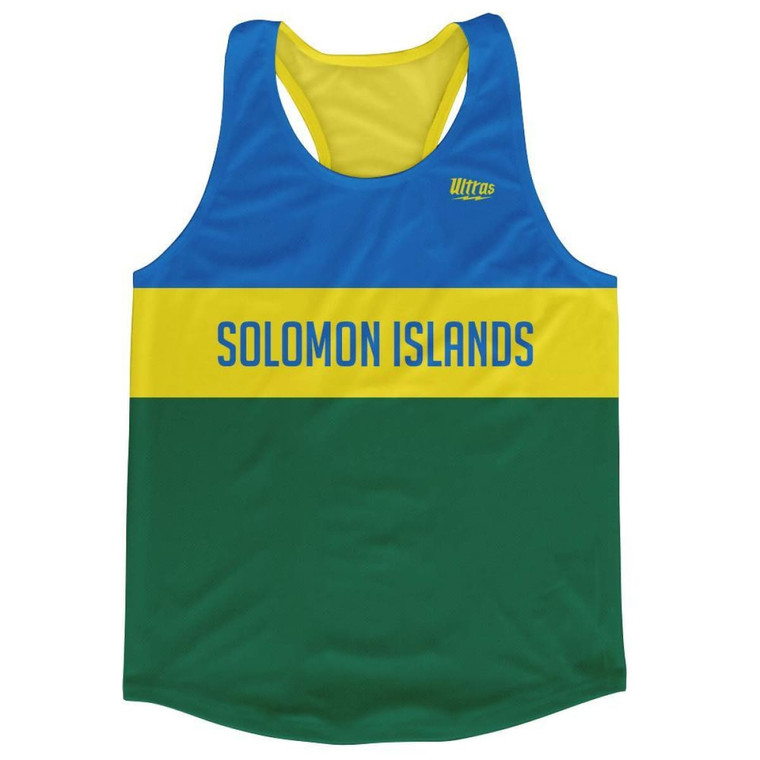 Solomon Islands Country Finish Line Running Tank Top Racerback Track and Cross Country Singlet Jersey Made In USA - Blue Yellow Green