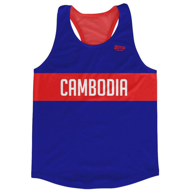 Cambodia Country Finish Line Running Tank Top Racerback Track and Cross Country Singlet Jersey Made In USA - Red Blue