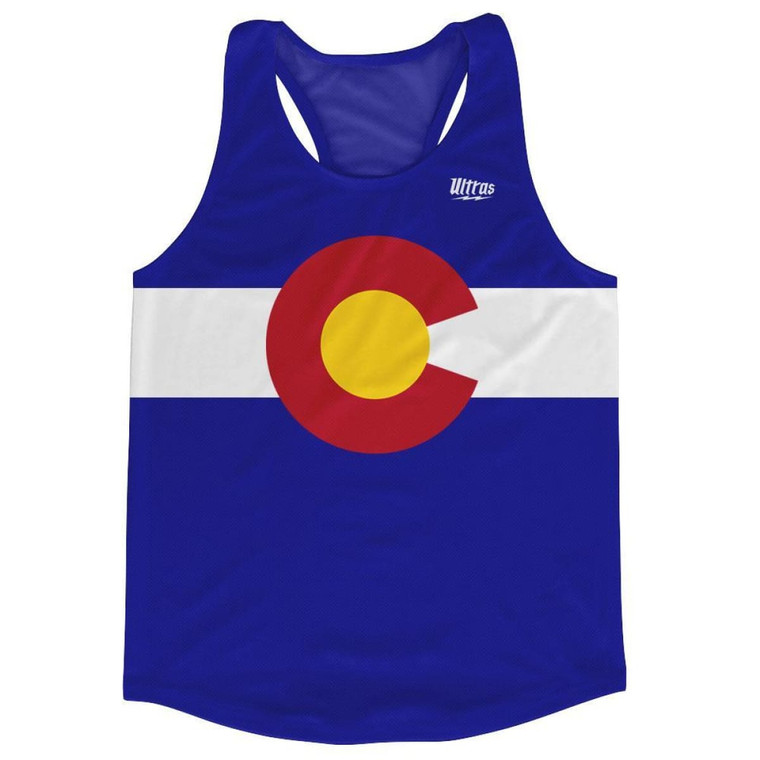 Colorado State Flag Running Tank Top Racerback Track and Cross Country Singlet Jersey Made In USA - Blue & White