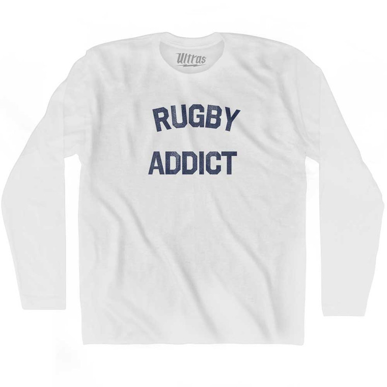 Rugby Addict Adult Cotton Long Sleeve T-shirt - White