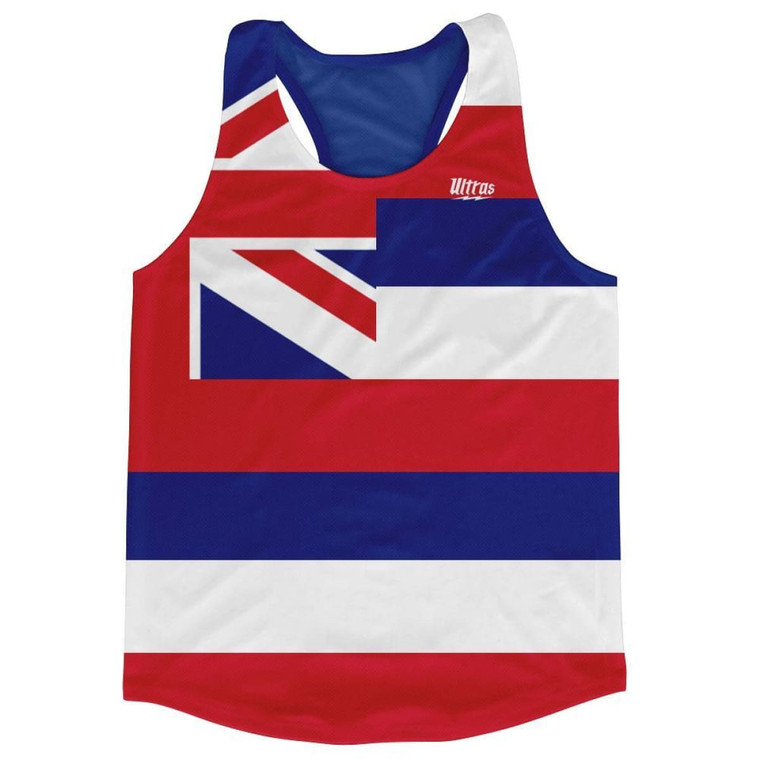 Hawaii State Flag Running Tank Top Racerback Track and Cross Country Singlet Jersey Made In USA - Blue White & Red