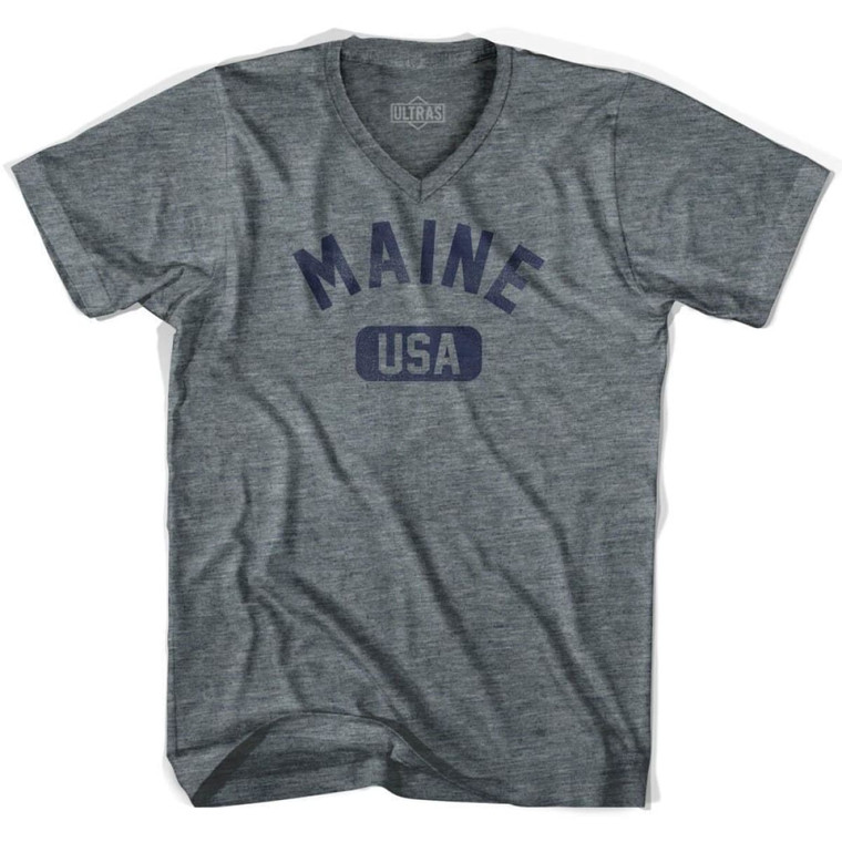 Maine USA Adult Tri-Blend V-neck Junior Cut Womens T-shirt - Athletic Grey