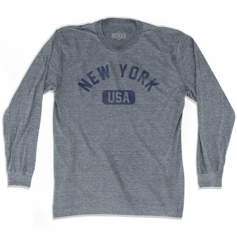 New York USA Adult Tri-Blend Long Sleeve T-shirt - Athletic Grey