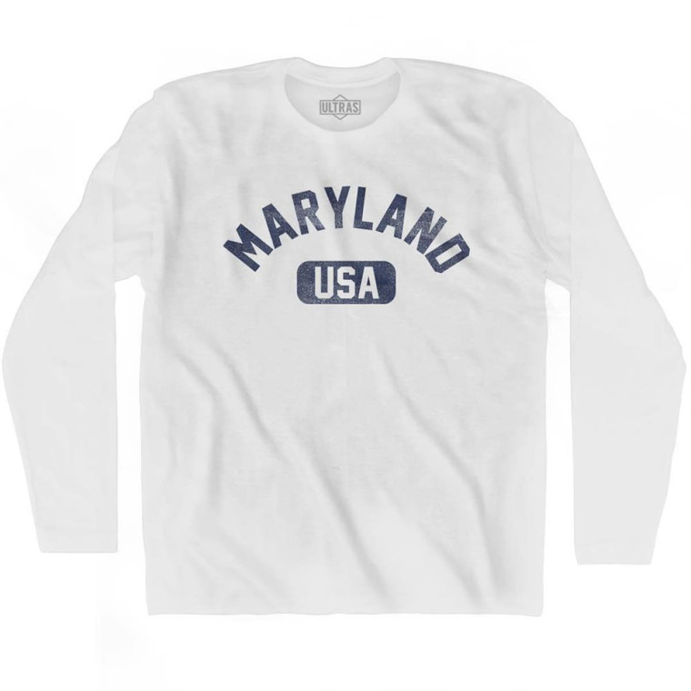 Maryland USA Adult Cotton Long Sleeve T-shirt - White