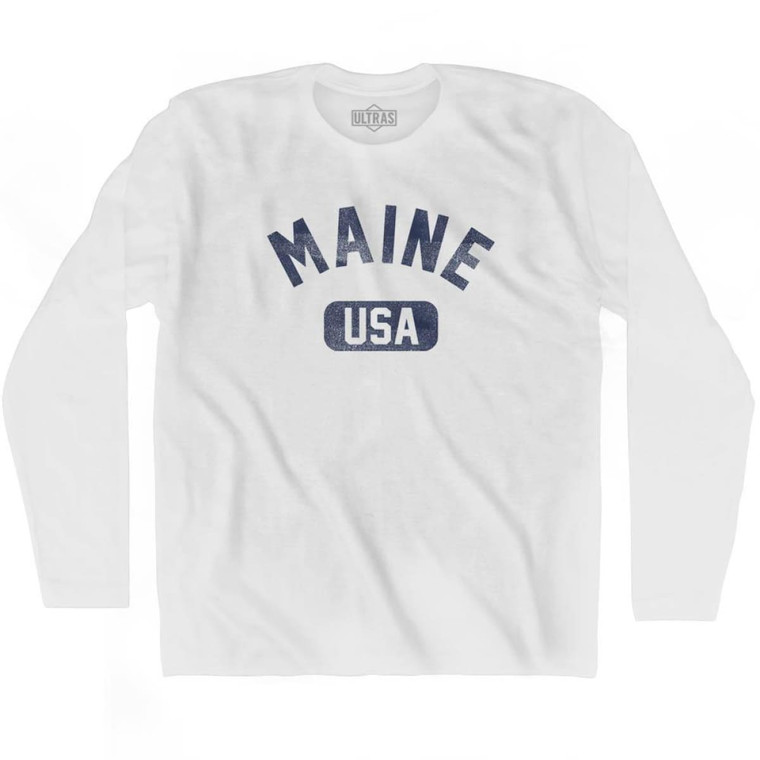 Maine USA Adult Cotton Long Sleeve T-shirt - White