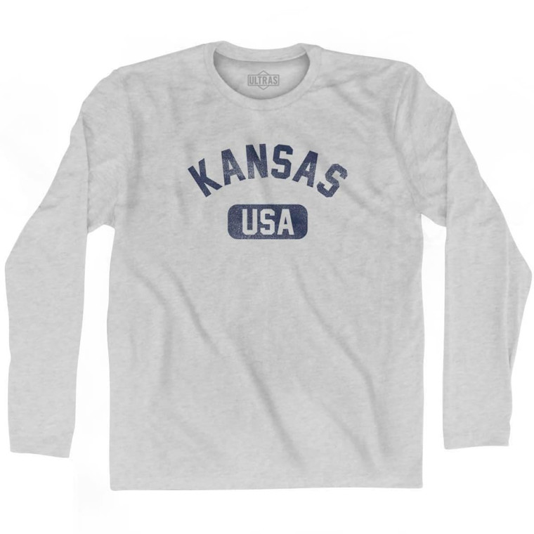 Kansas USA Adult Cotton Long Sleeve T-shirt - Grey Heather