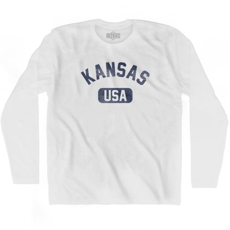 Kansas USA Adult Cotton Long Sleeve T-shirt - White