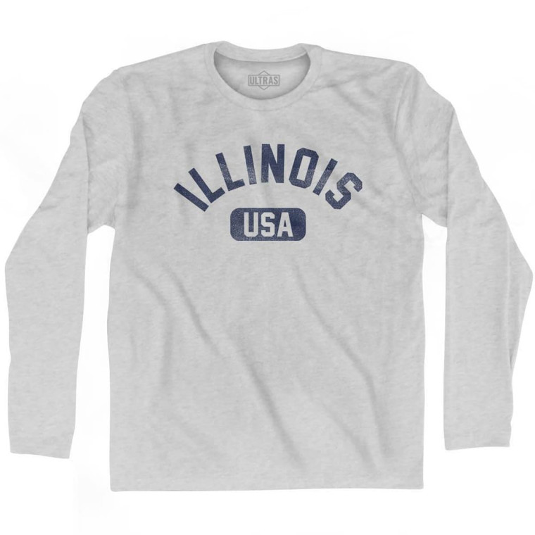 Illinois USA Adult Cotton Long Sleeve T-shirt - Grey Heather