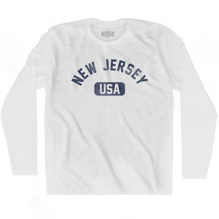 New Jersey USA Adult Cotton Long Sleeve T-shirt - White