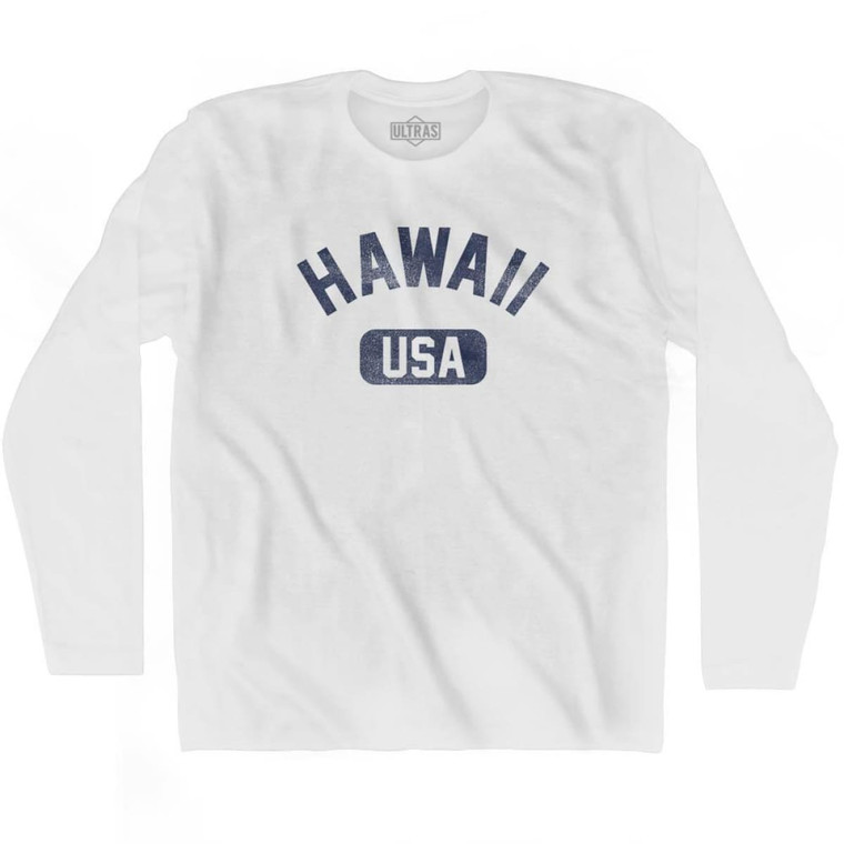 Hawaii USA Adult Cotton Long Sleeve T-shirt-White