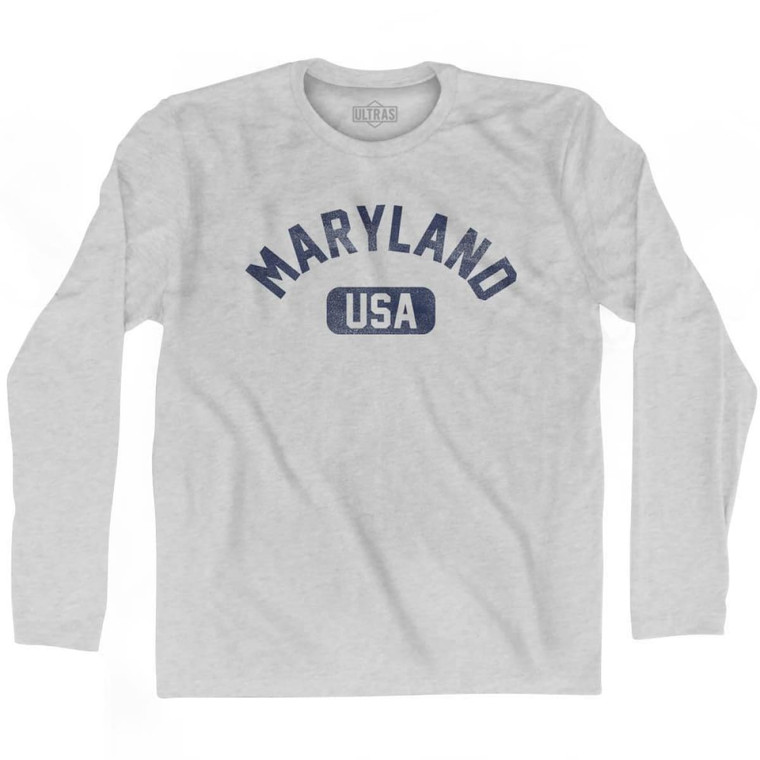 Maryland USA Adult Cotton Long Sleeve T-shirt-Grey Heather