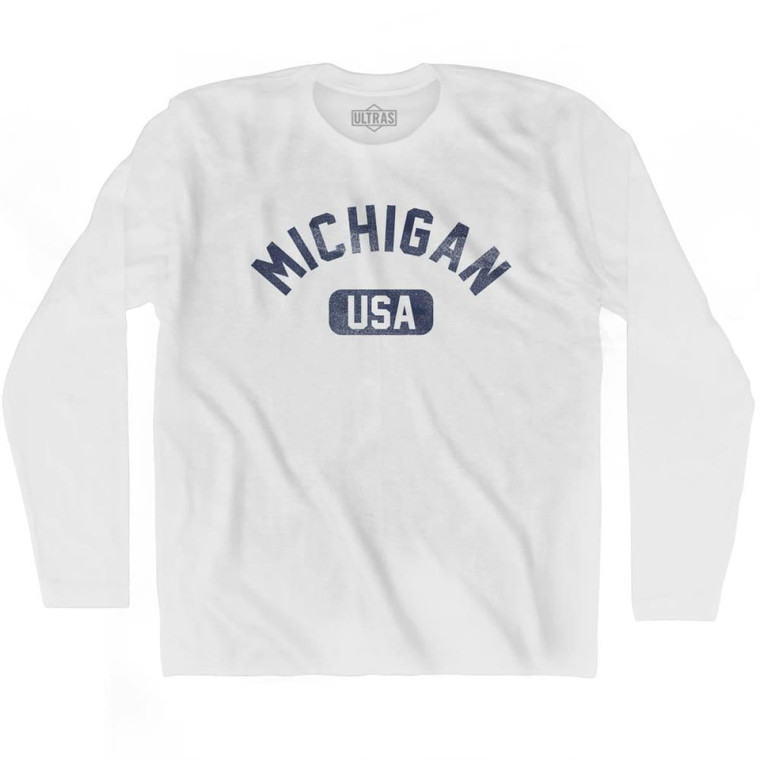 Michigan USA Adult Cotton Long Sleeve T-shirt - White