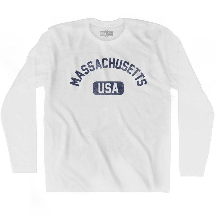 Massachusetts USA Adult Cotton Long Sleeve T-shirt - White