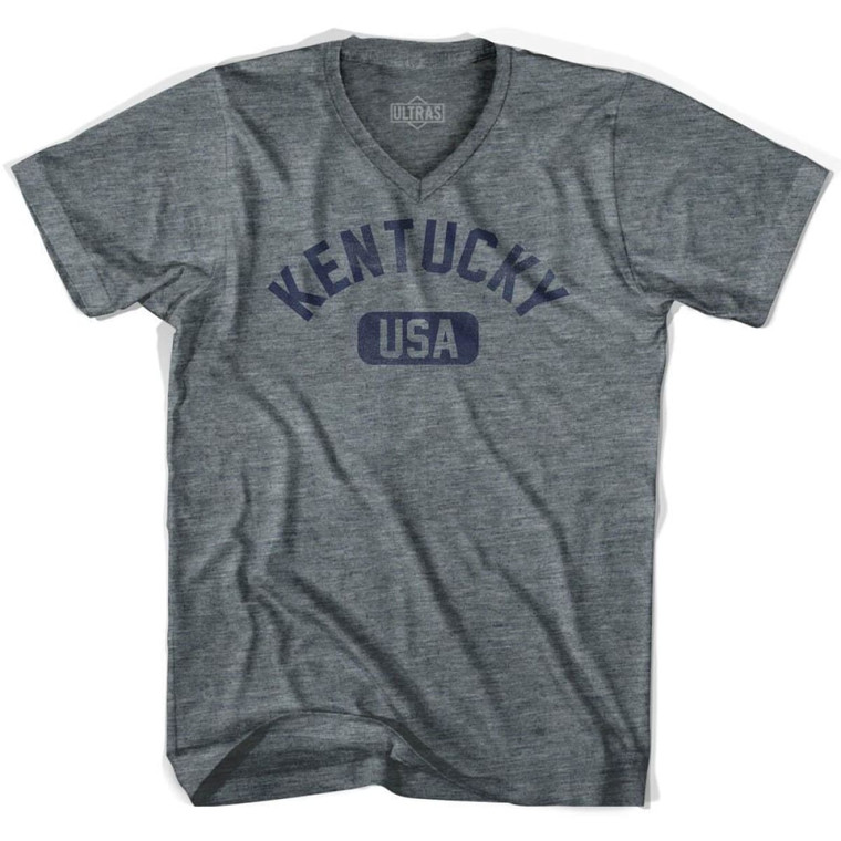 Kentucky USA Adult Tri-Blend V-neck T-shirt-Athletic Grey