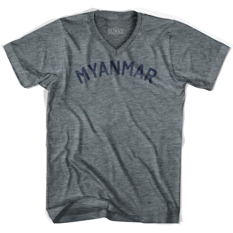 Myanmar Vintage City Adult Tri-Blend V-neck T-shirt - Athletic Grey