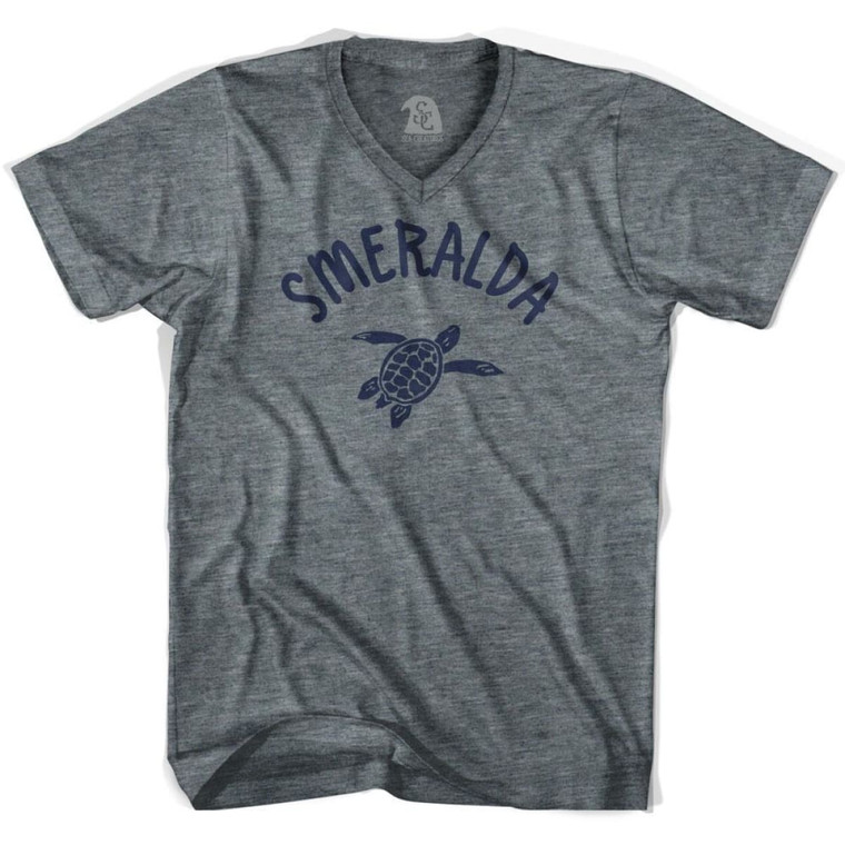 Smeralda Beach Sea Turtle Adult Tri-Blend V-neck Womens T-shirt - Athletic Grey