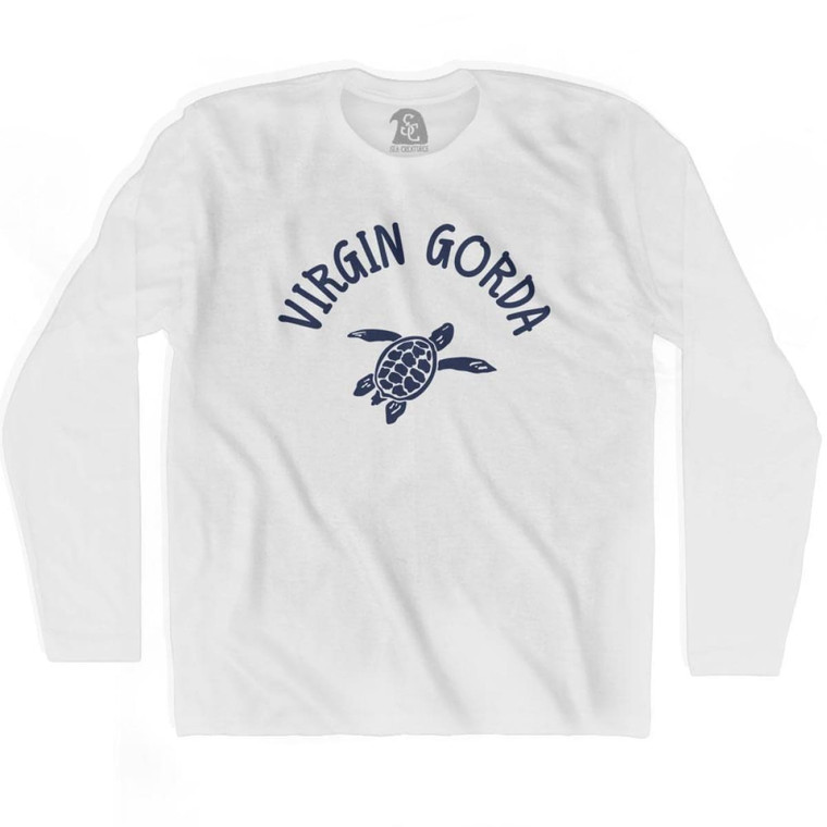 Virgin Gorda Beach Sea Turtle Adult Cotton Long Sleeve T-shirt - White