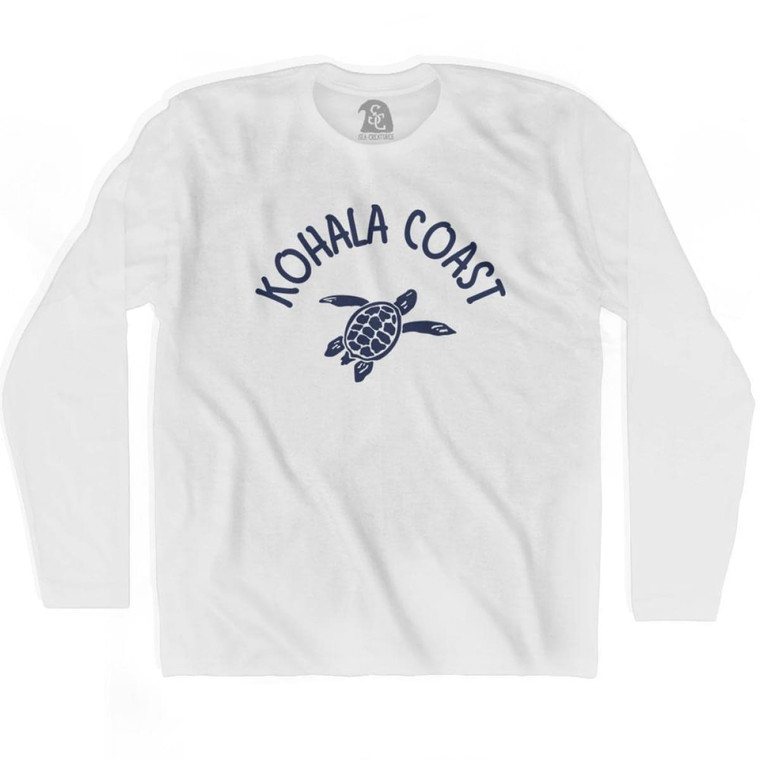 Kohala Coast Beach Sea Turtle Adult Cotton Long Sleeve T-shirt-White