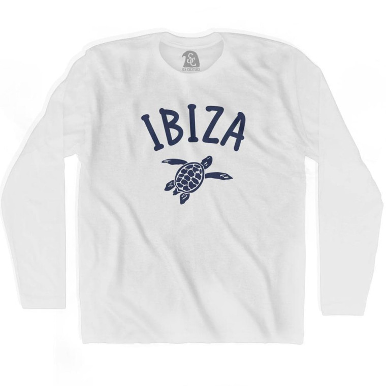 Ibiza Beach Sea Turtle Adult Cotton Long Sleeve T-shirt - White