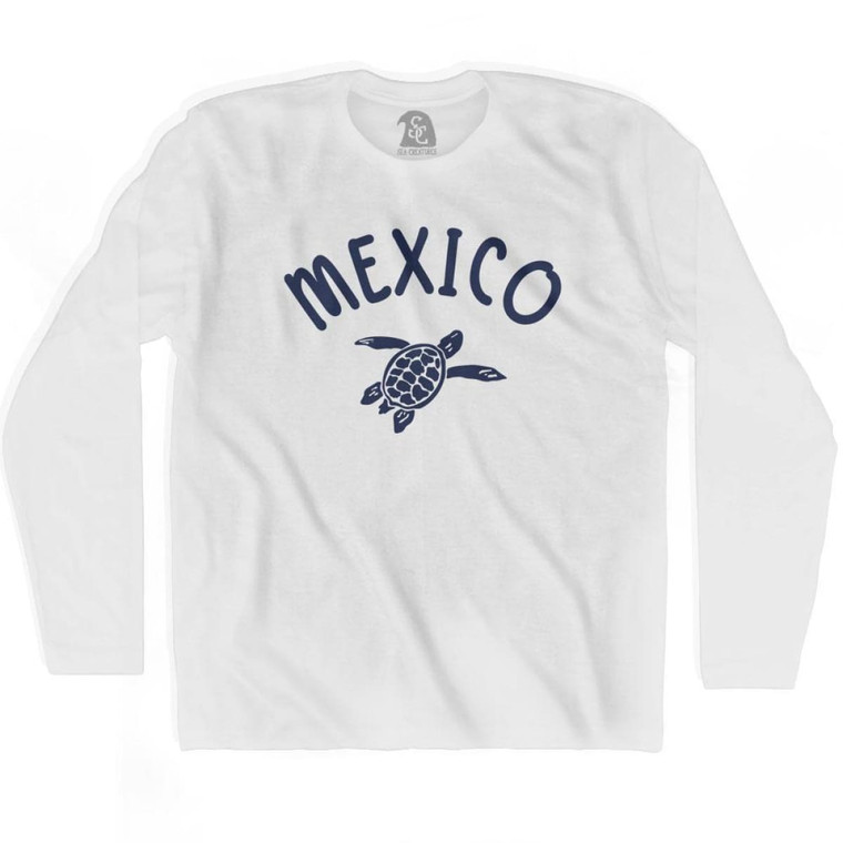 Mexico Beach Sea Turtle Adult Cotton Long Sleeve T-shirt - White