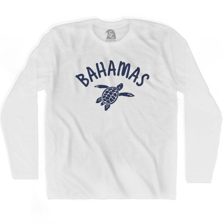 Bahamas Beach Sea Turtle Adult Cotton Long Sleeve T-shirt - White