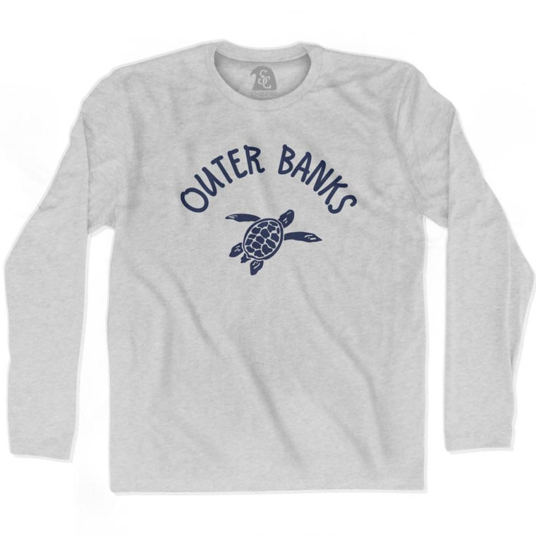 Outer Banks Beach Sea Turtle Adult Cotton Long Sleeve T-shirt - Grey Heather