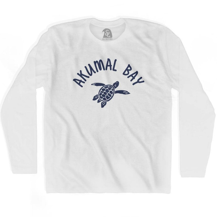 Akumal Bay Beach Sea Turtle Adult Cotton Long Sleeve T-shirt - White