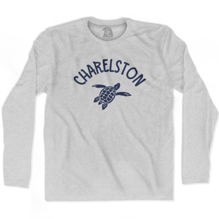 Charelston Beach Sea Turtle Adult Cotton Long Sleeve T-shirt-Grey Heather