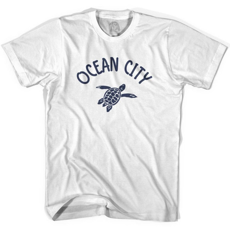Ocean City Beach Sea Turtle Adult Cotton T-shirt-White