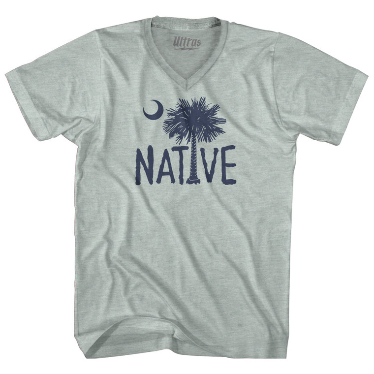 Native South Carolina Flag Adult Tri-Blend V-neck T-shirt - Athletic Cool Grey