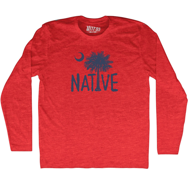 Native South Carolina Flag Adult Tri-Blend Long Sleeve T-shirt - Athletic Red