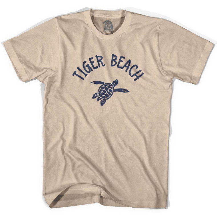 Tiger Beach Sea Turtle Adult Cotton T-shirt - Creme
