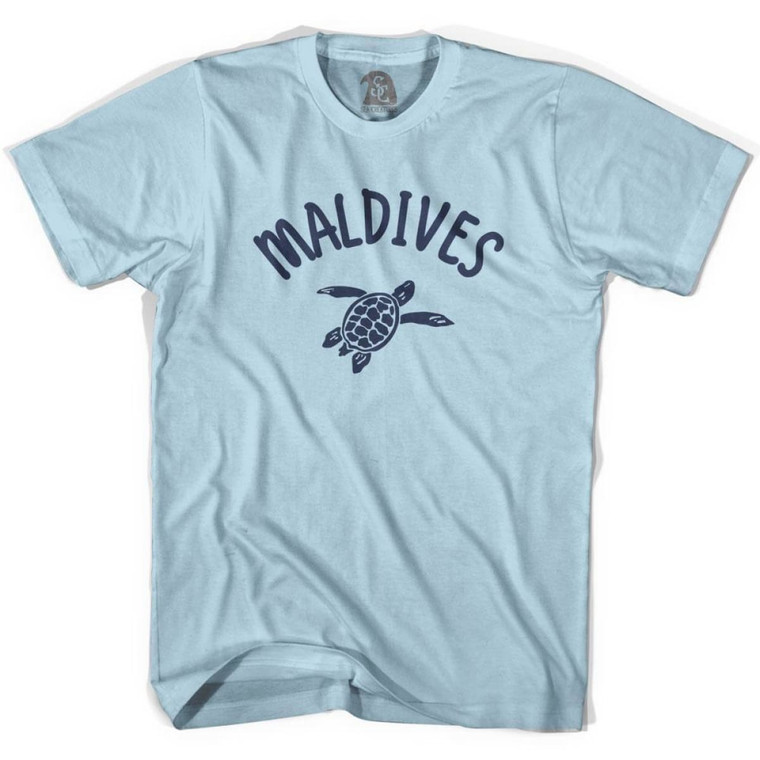 Maldives Beach Sea Turtle Adult Cotton T-shirt - Light Blue