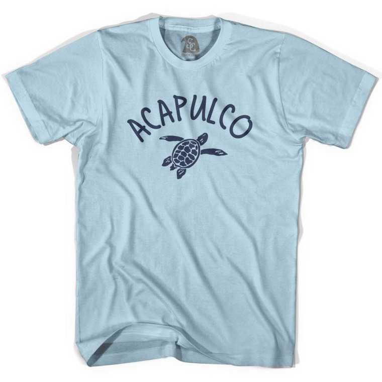 Acapulco Beach Sea Turtle Adult Cotton T-shirt - Light Blue