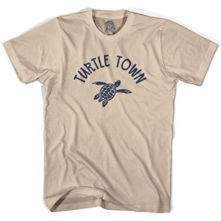 Turtle Town Beach Sea Turtle Adult Cotton T-shirt - Creme