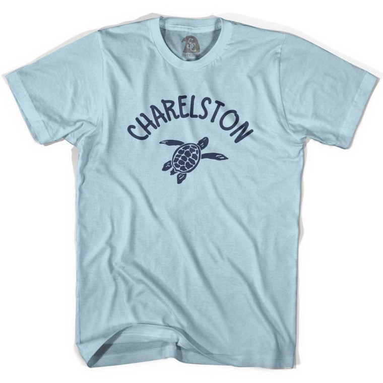 Charelston Beach Sea Turtle Adult Cotton T-shirt - Light Blue