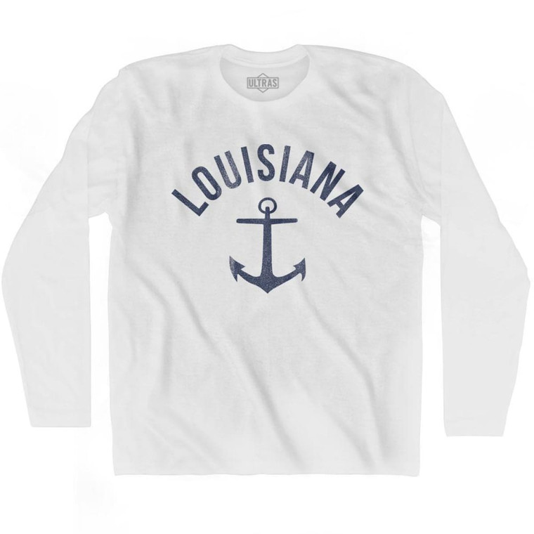 Louisiana State Anchor Home Cotton Adult Long Sleeve T-shirt-White