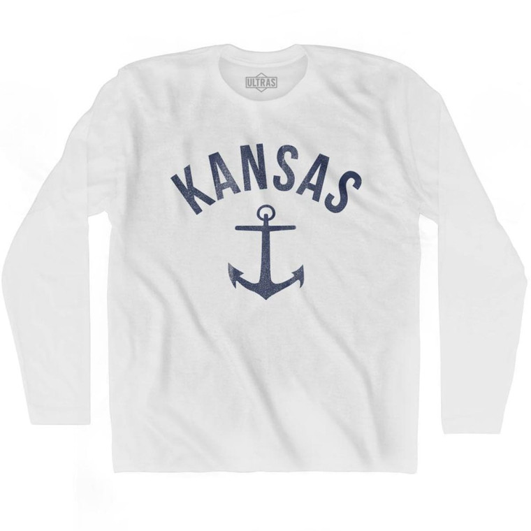 Kansas State Anchor Home Cotton Adult Long Sleeve T-shirt - White