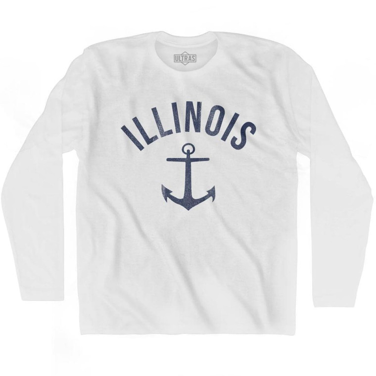 Illinois State Anchor Home Cotton Adult Long Sleeve T-shirt - White