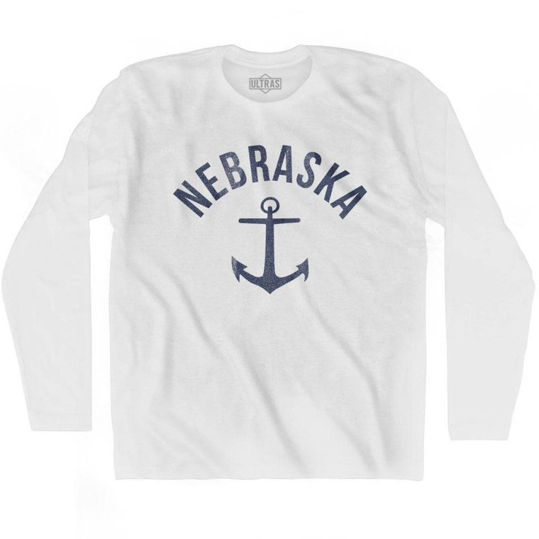 Nebraska State Anchor Home Cotton Adult Long Sleeve T-shirt - White