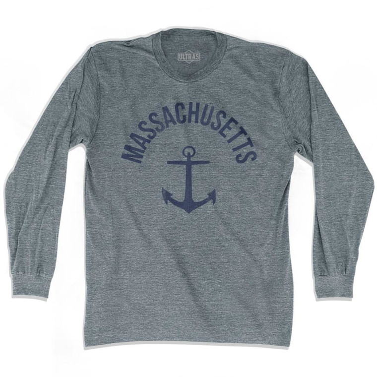 Massachusetts State Anchor Home Tri-Blend Adult Long Sleeve T-shirt - Athletic Grey