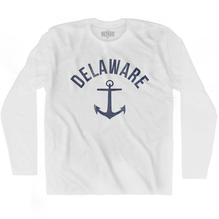 Delaware State Anchor Home Cotton Adult Long Sleeve T-shirt - White