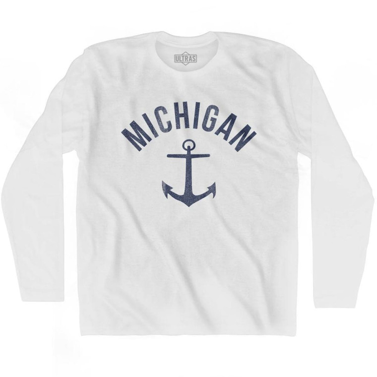 Michigan State Anchor Home Cotton Adult Long Sleeve T-shirt - White