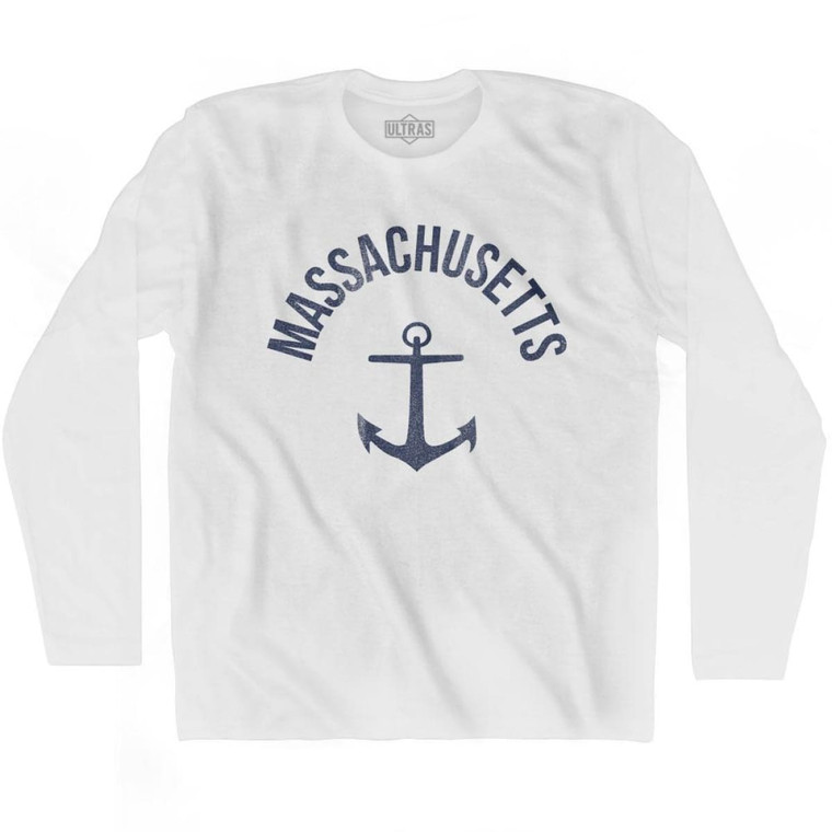 Massachusetts State Anchor Home Cotton Adult Long Sleeve T-shirt - White