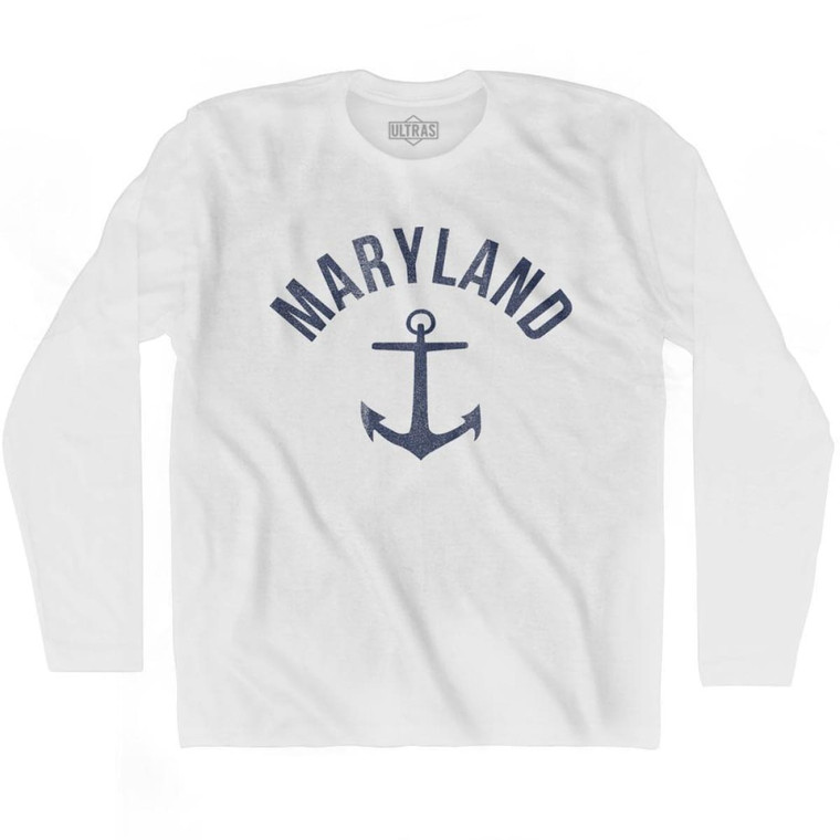 Maryland State Anchor Home Cotton Adult Long Sleeve T-shirt - White