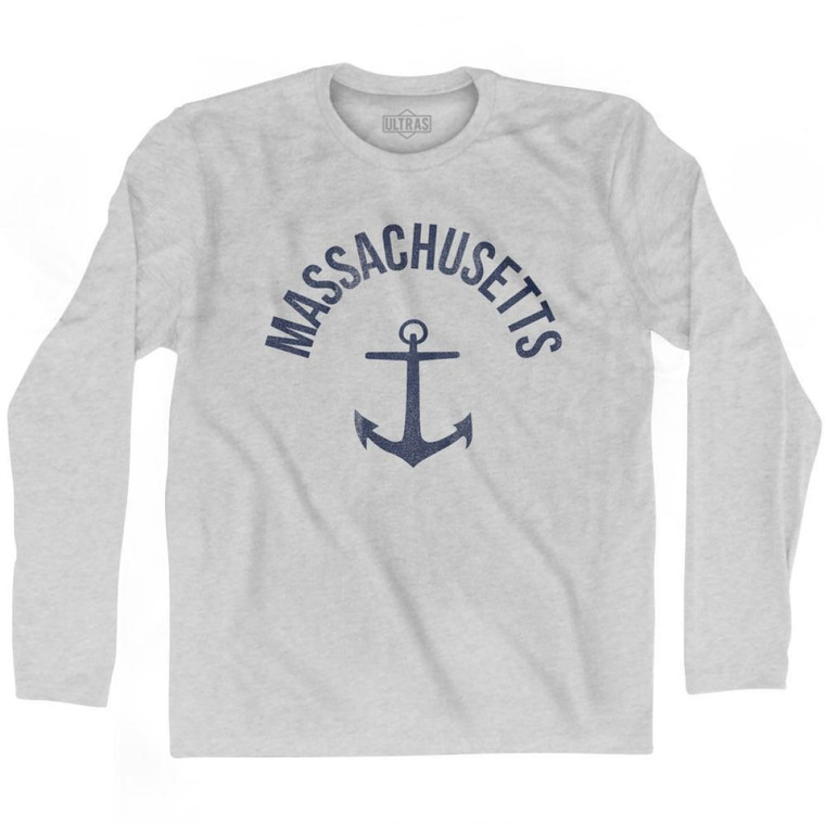 Massachusetts State Anchor Home Cotton Adult Long Sleeve T-shirt - Grey Heather