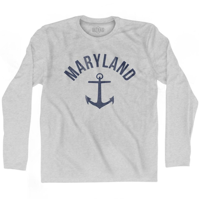 Maryland State Anchor Home Cotton Adult Long Sleeve T-shirt - Grey Heather