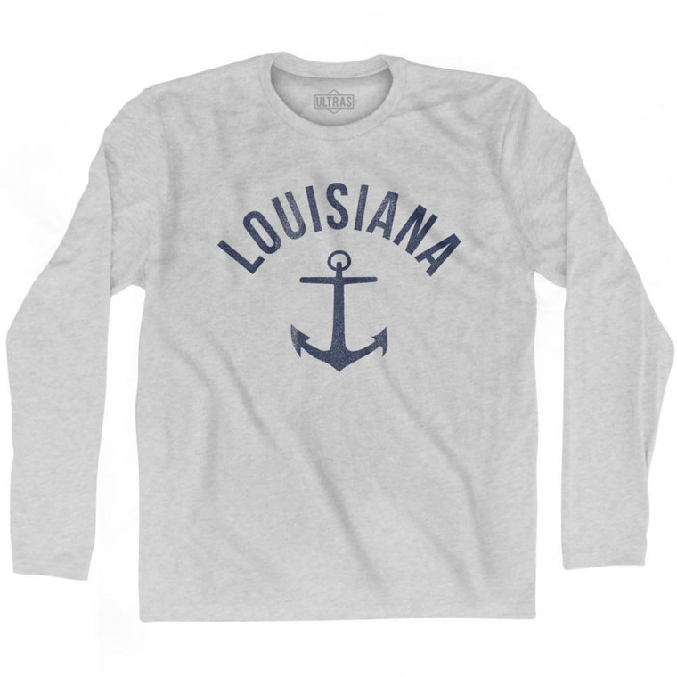 Louisiana State Anchor Home Cotton Adult Long Sleeve T-shirt - Grey Heather